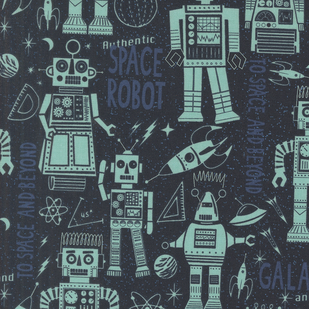 321 BLAST OFF Night Sky Space Robots Yardage