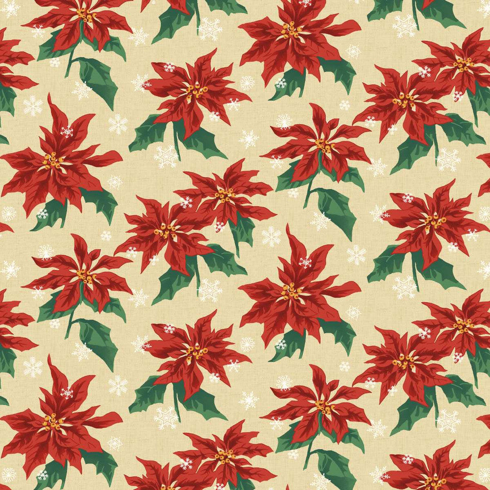 GREETINGS AT CHRISTMASTIDE Poinsettias Yardage
