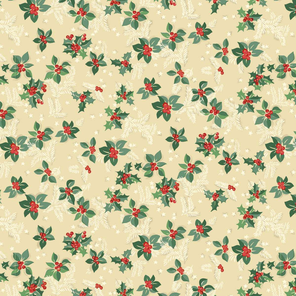 GREETINGS AT CHRISTMASTIDE Holly Yardage
