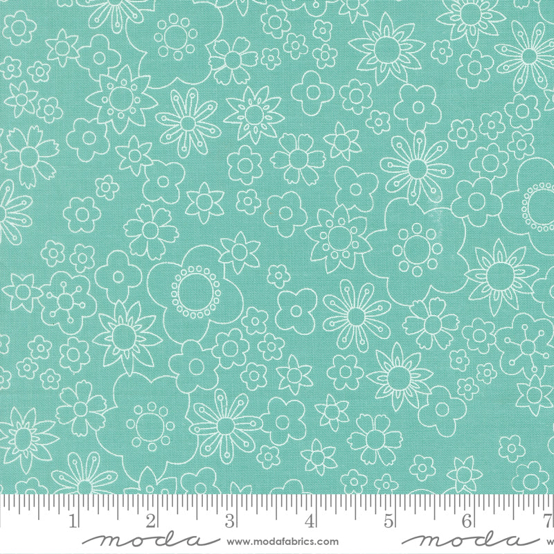 HAPPY DAZE Petal Powers Florals Aqua Yardage