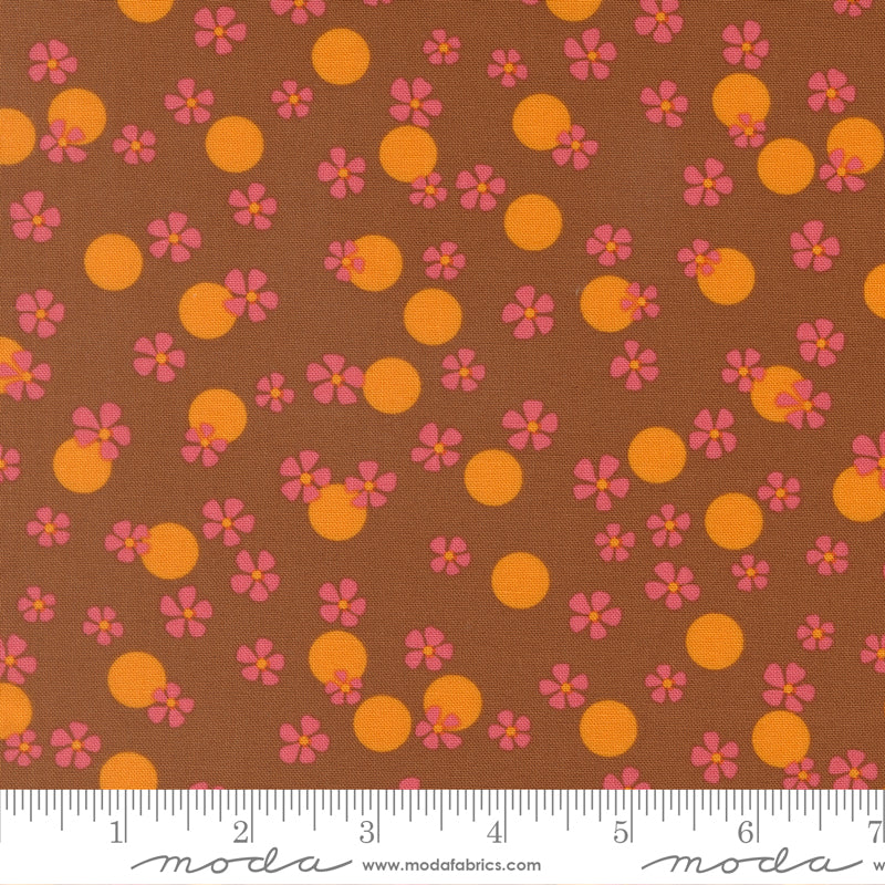 HAPPY DAZE Small Floral Dots Rust Yardage