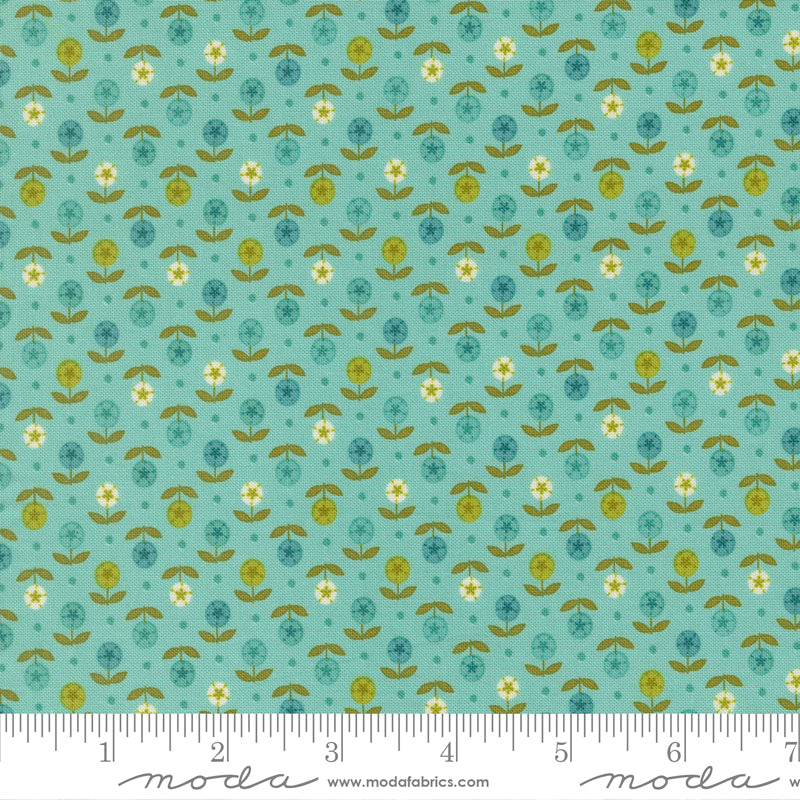 HAPPY DAZE Flower Dots Aqua Yardage