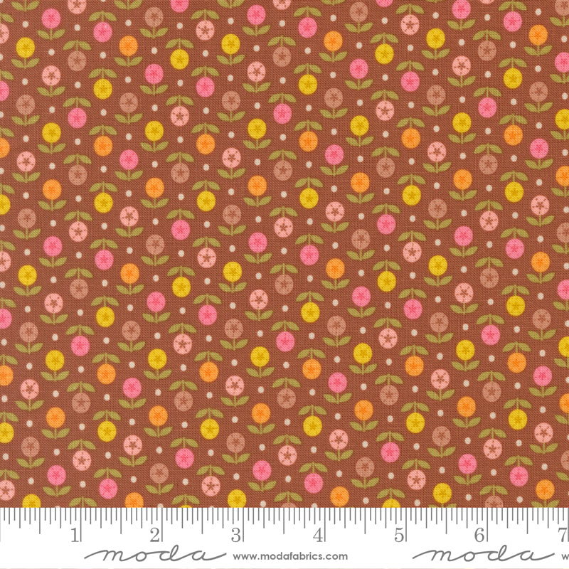 HAPPY DAZE Flower Dots Rust Yardage