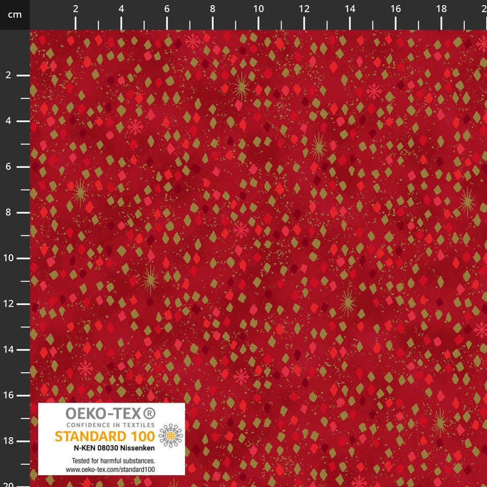 SNOW CRYSTALS Diamonds Red Gold Metallic Yardage