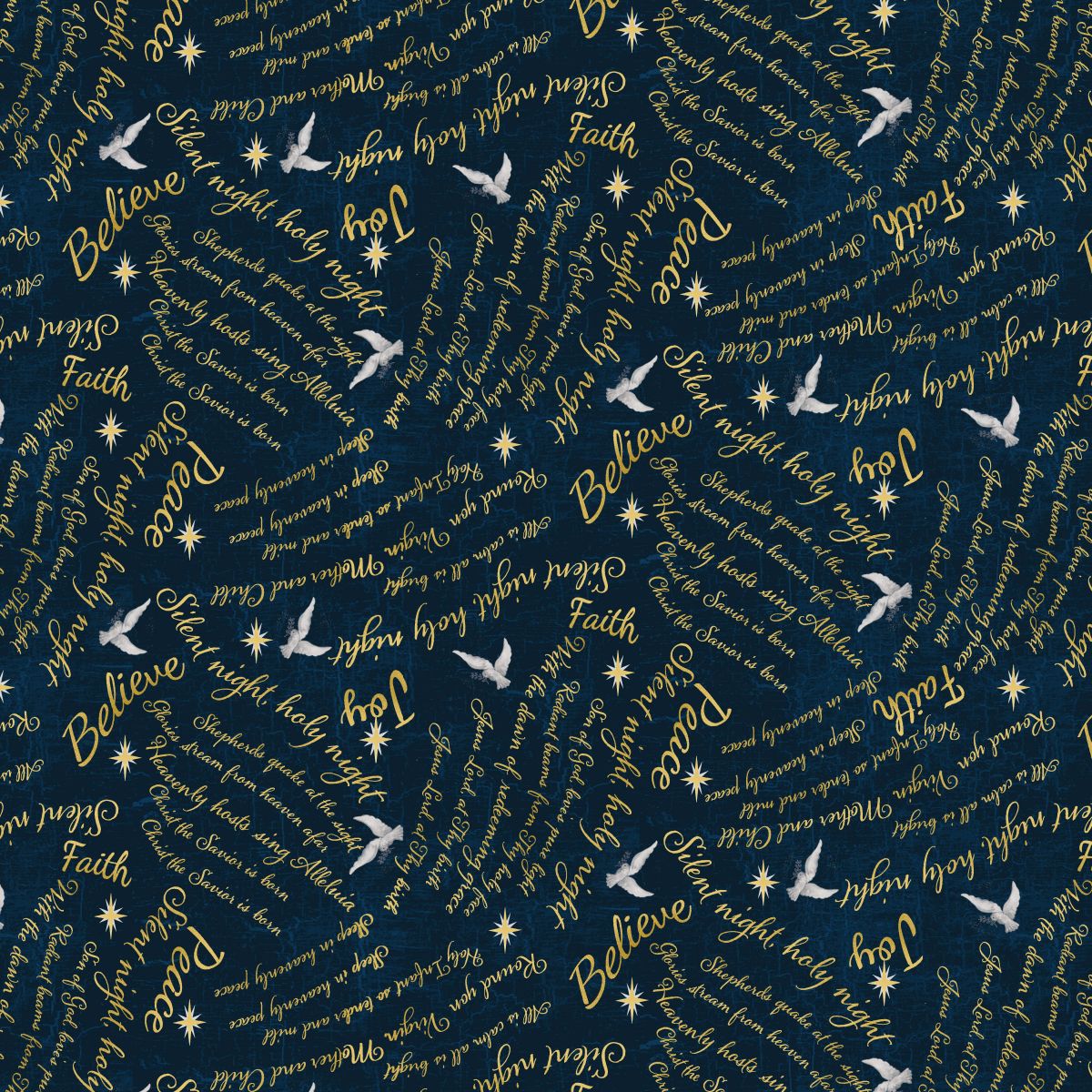SILENT NIGHT Navy Words Texture Yardage