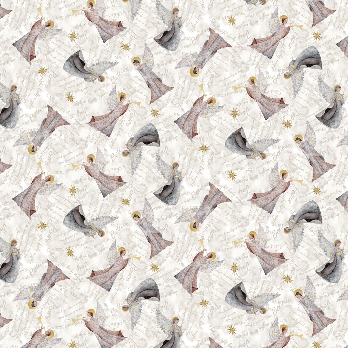 SILENT NIGHT Silver Angels Yardage