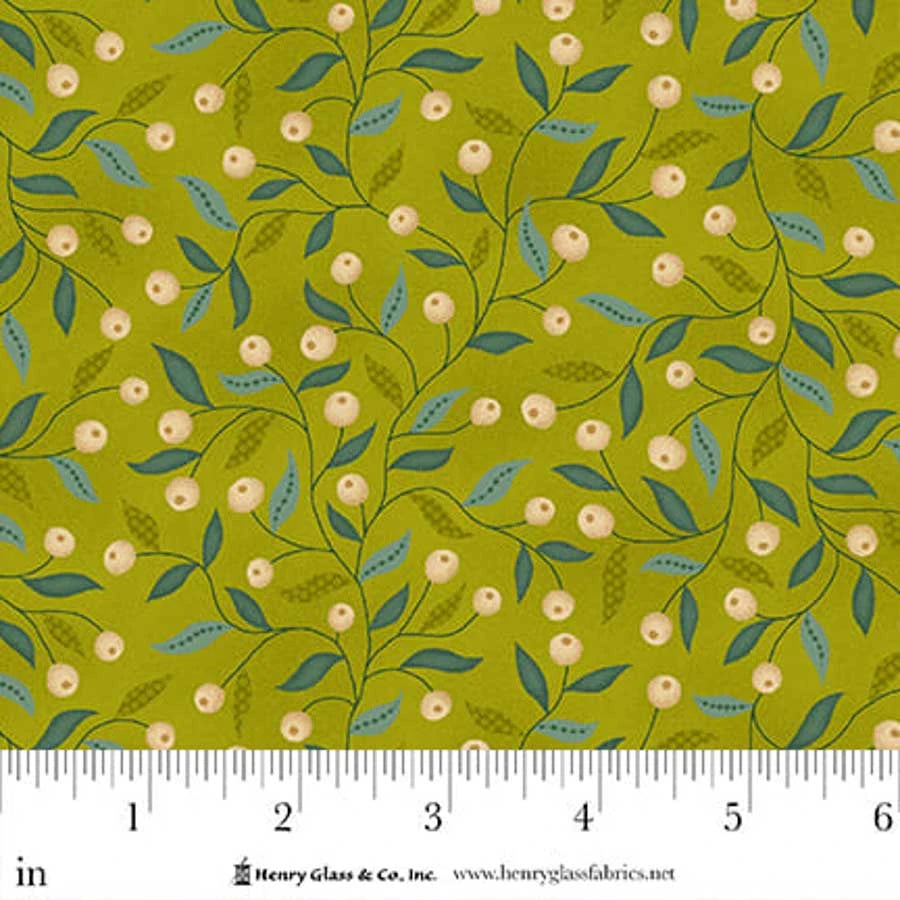 FLOWER POT PRINTS Berry Briar Green Yardage