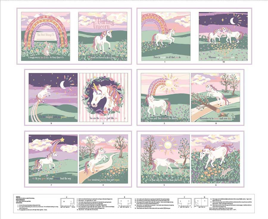 MY DARLING UNICORN Book Panel 36" Multi Yardage