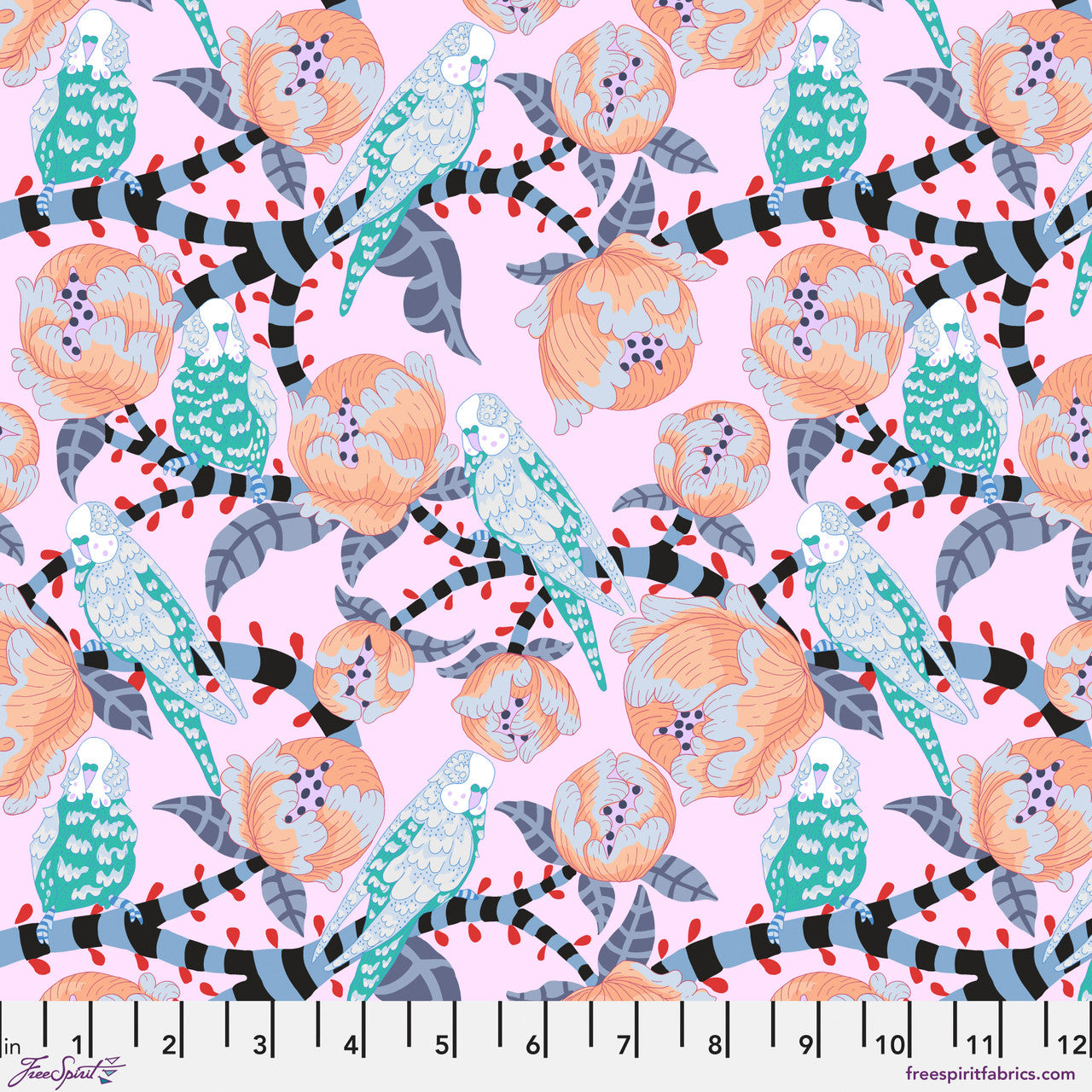BLOSTMA & SONG Budgie Breath Turquoise Yardage