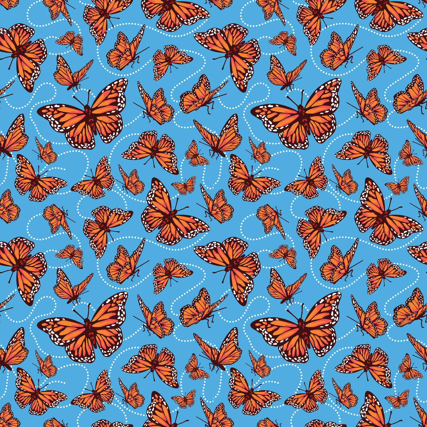 FRIENDSHIP FLORALS Monarchs Blue Yardage