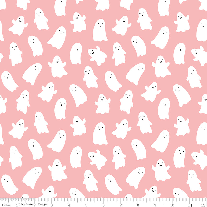HEY PUMPKIN Ghosts Pink Yardage