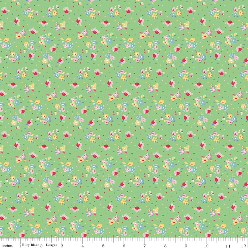 SIMPLE PLEASURES Calico Sweet Rose Green Yardage