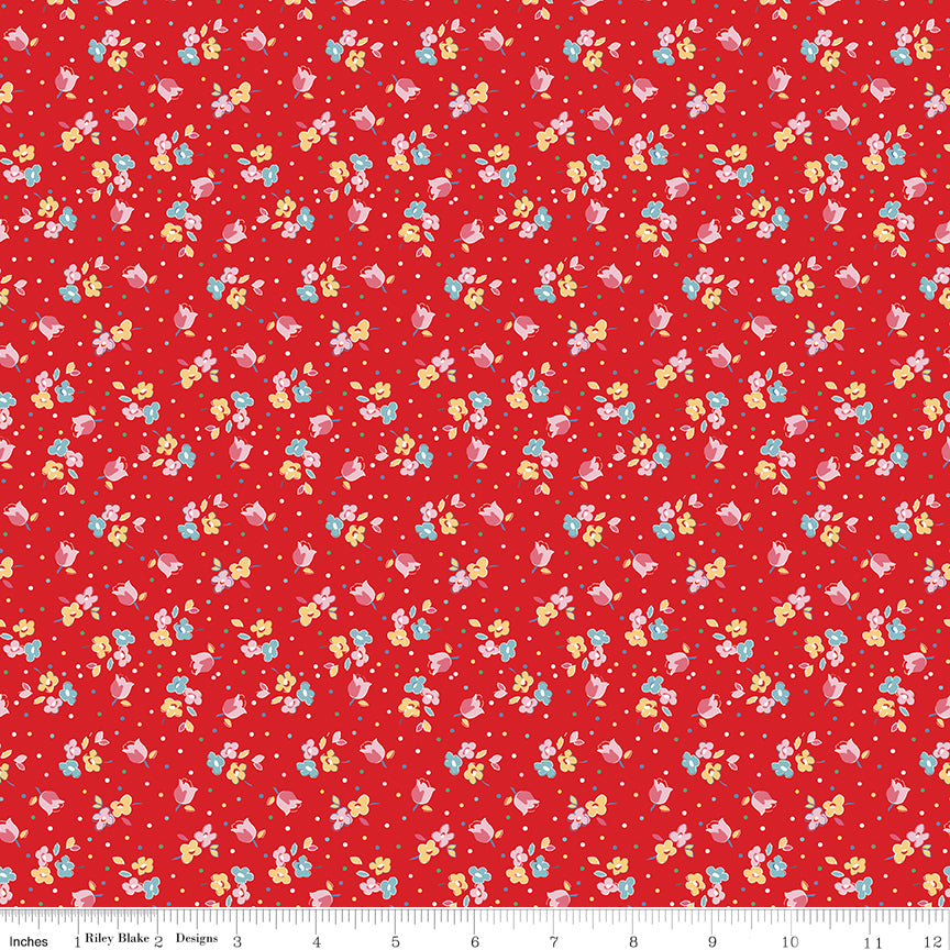 SIMPLE PLEASURES Calico Sweet Rose Strawberry Yardage