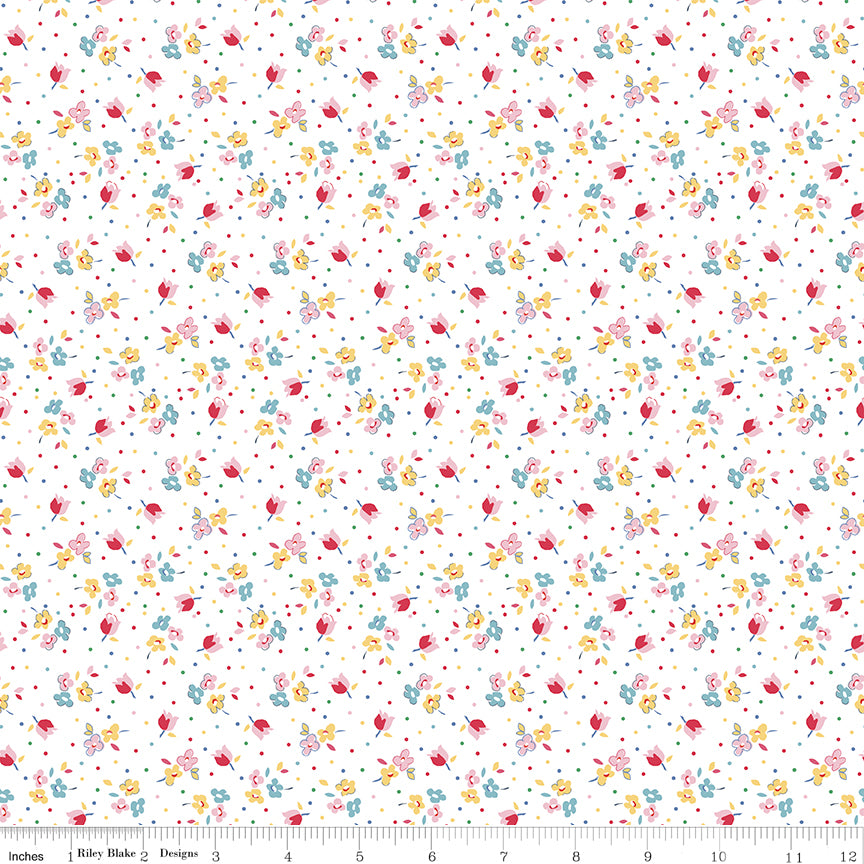 SIMPLE PLEASURES Calico Sweet Rose White Yardage