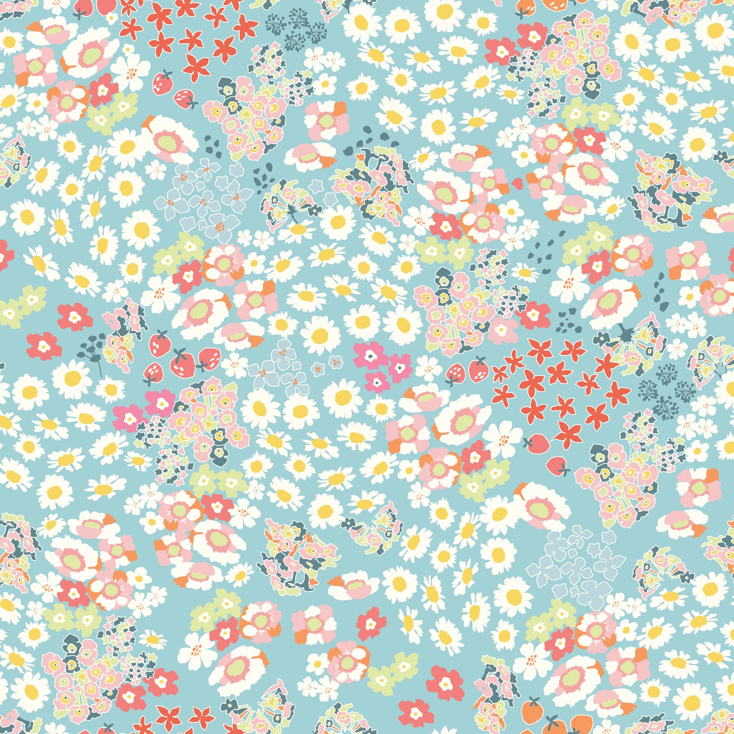 COTTON NOOK Flowerbed Aqua Yardage
