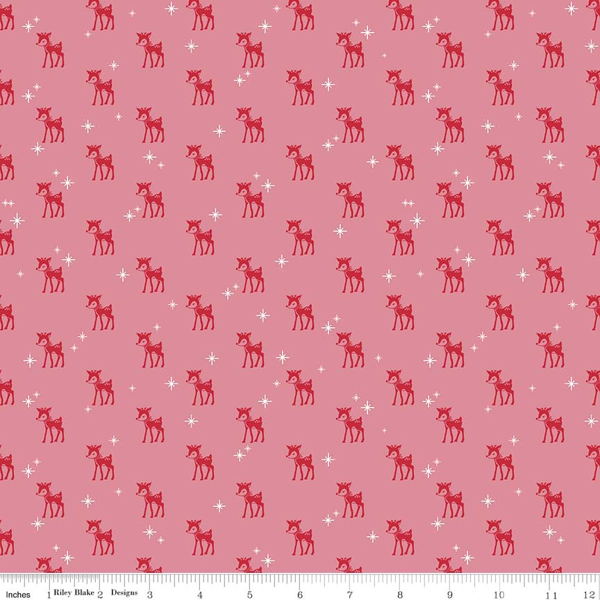 COZY CHRISTMAS Reindeer Pink Yardage