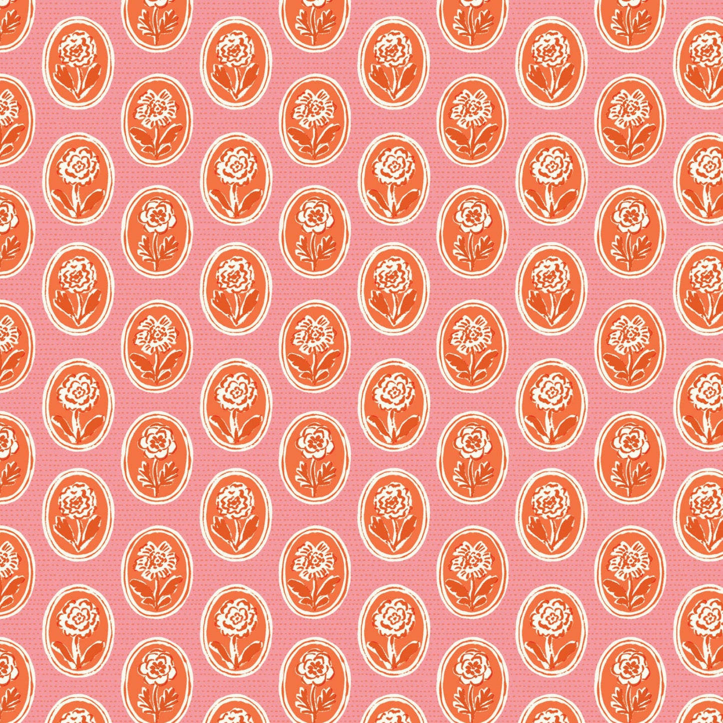 HAPPY HOMESTEAD Pressed Flowers Pink/Orange Yardage