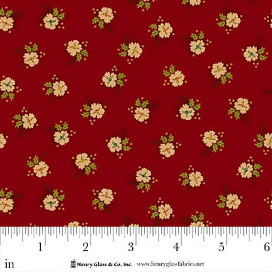 FLOWER POT PRINTS Daisy Blossoms Red Yardage