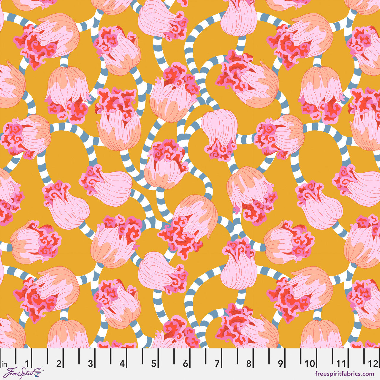 BLOSTMA & SONG Dancing Swirl Mustard Yardage