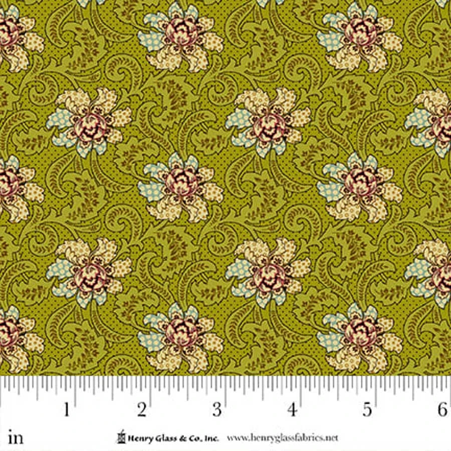 FLOWER POT PRINTS Fancies and Foulards Green Yardage