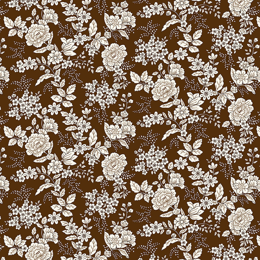 TRANQUILITY Floral Brown Yardage