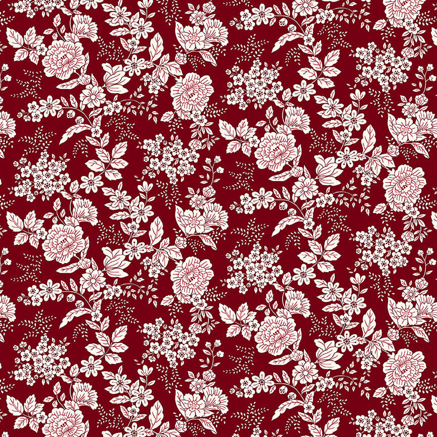 TRANQUILITY Floral Cranberry Yardage