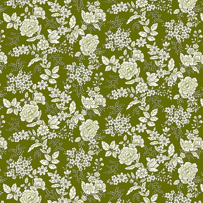 TRANQUILITY Floral Dark Green Yardage