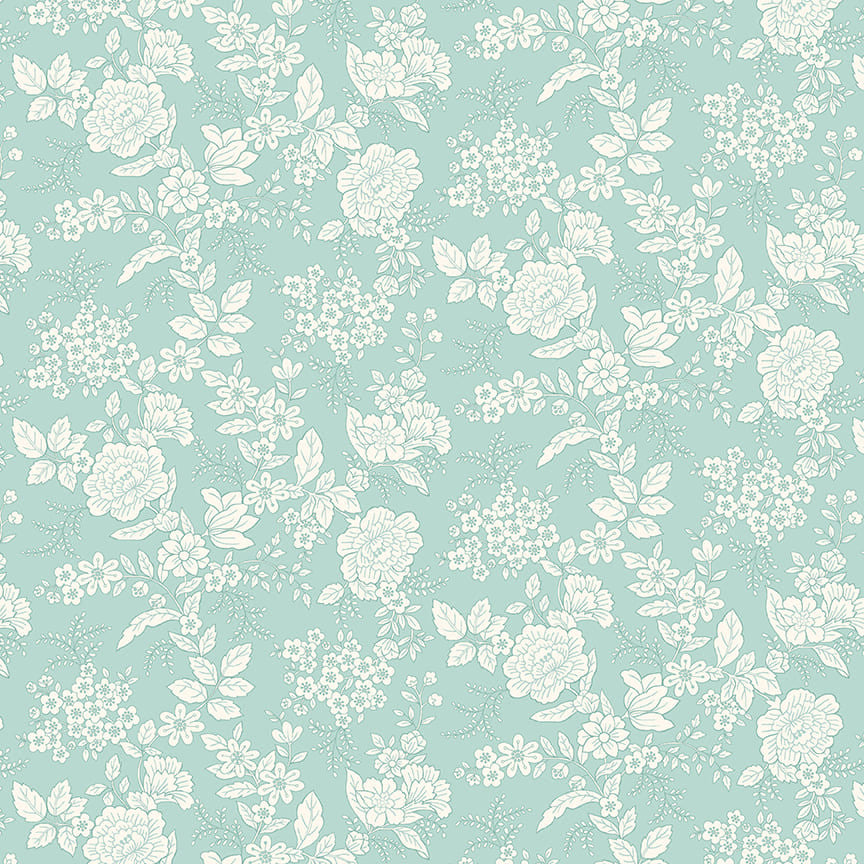 TRANQUILITY Floral Light Aqua Yardage