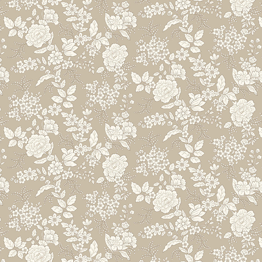TRANQUILITY Floral Taupe/Gray Yardage