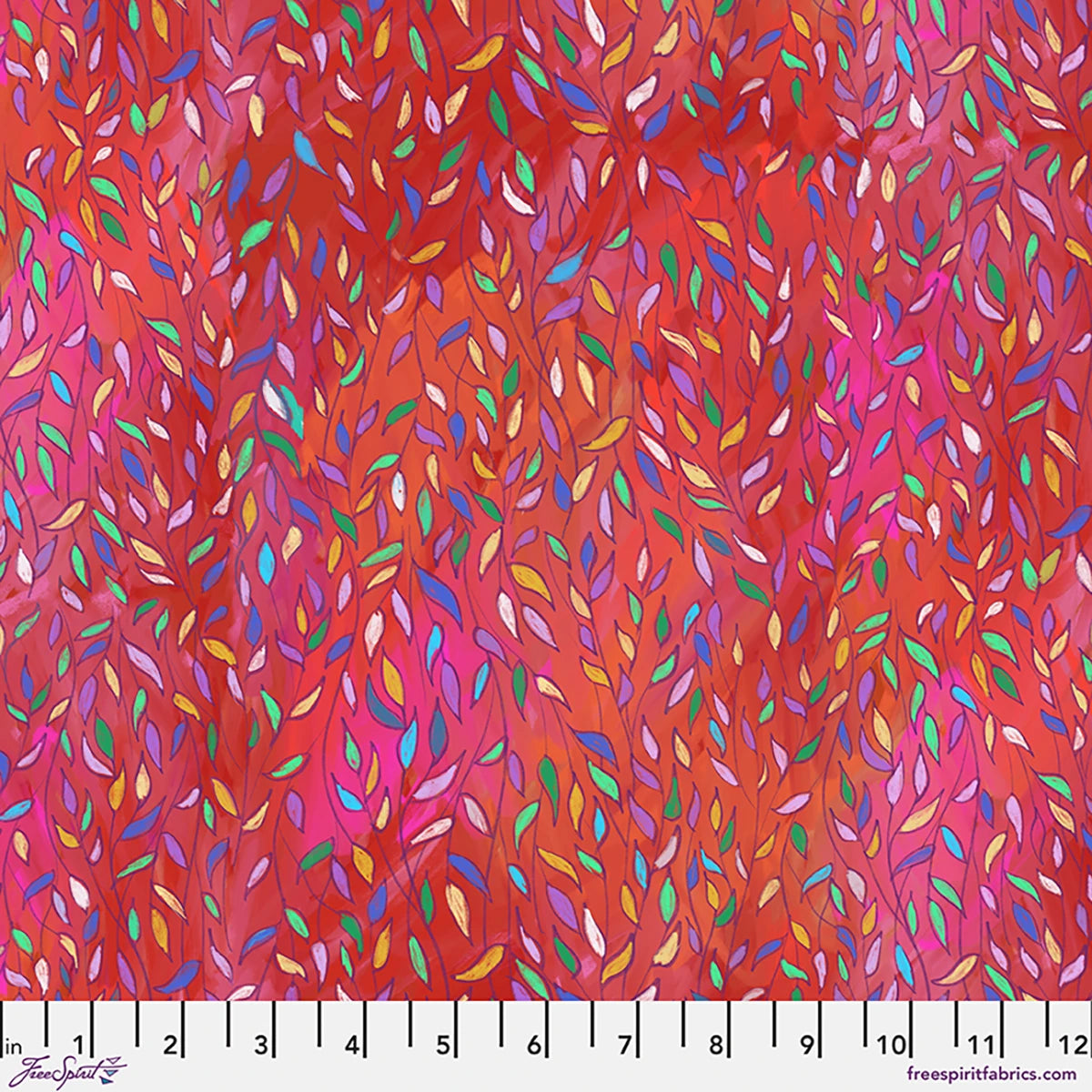 BIRDS OF A FEATHER SM Leaves Rose Yardage