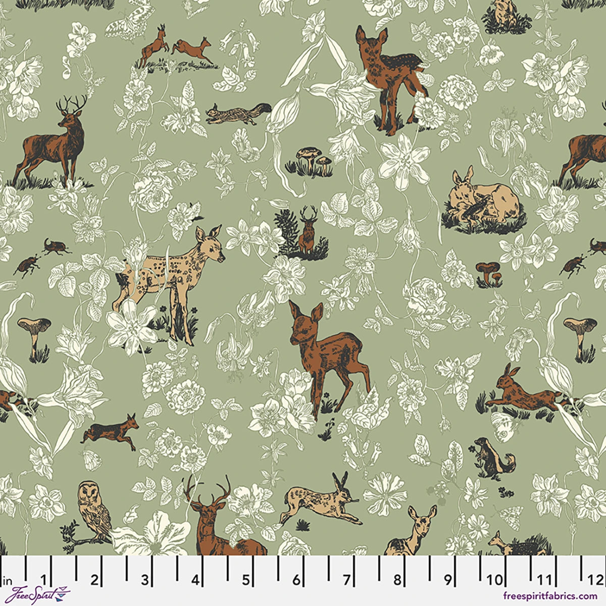 LAST FALL IN JAPAN Bambi and Flowers Mint Yardage