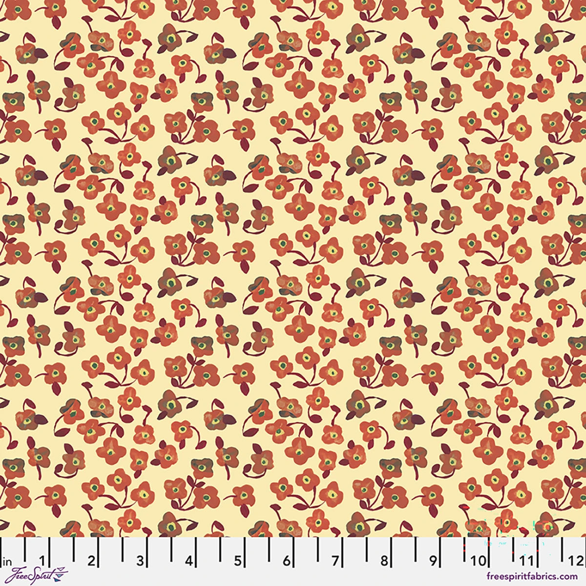 LAST FALL IN JAPAN Tiny Flowers Orange Yardage