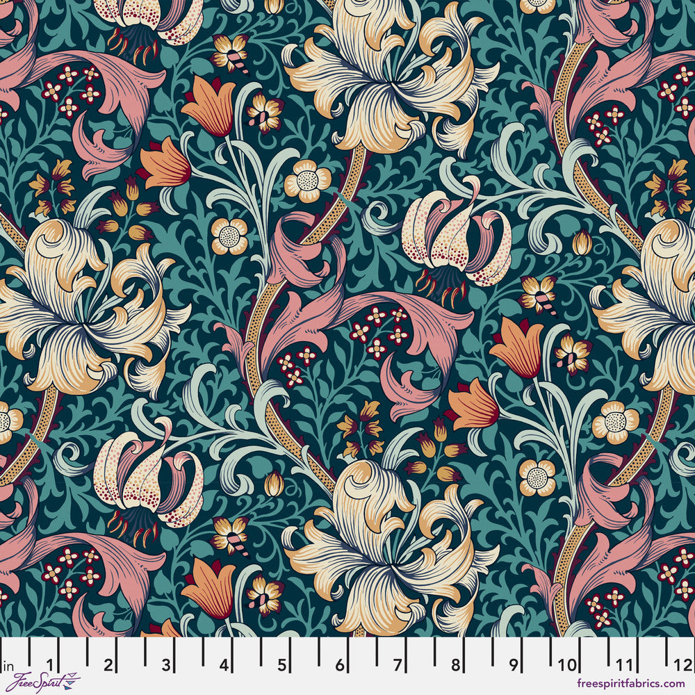 MORRIS & CO. RED HOUSE Golden Lily Teal Yardage