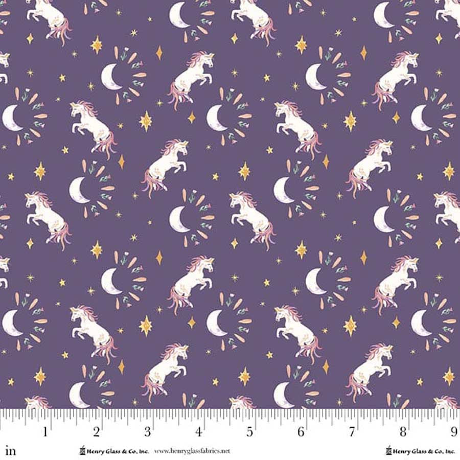 MY DARLING UNICORN Tossed Unicorn with Cresent Moons Purple Yardage