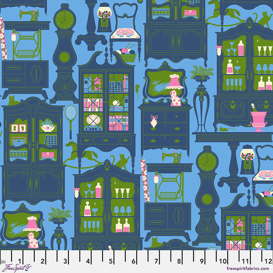 2 yards MARKET DAYS Treasures Blue Remnant