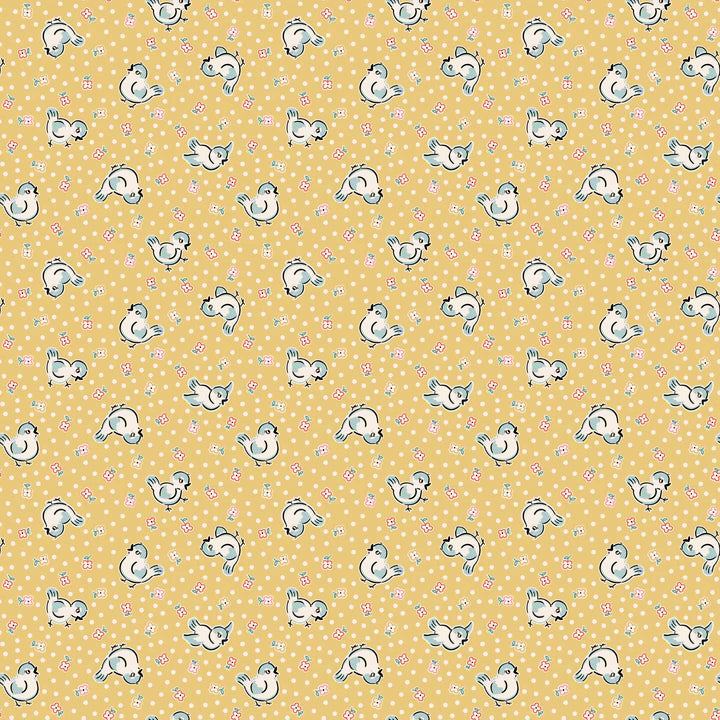 HOME SWEET HOME Bluebirds Yellow Yardage