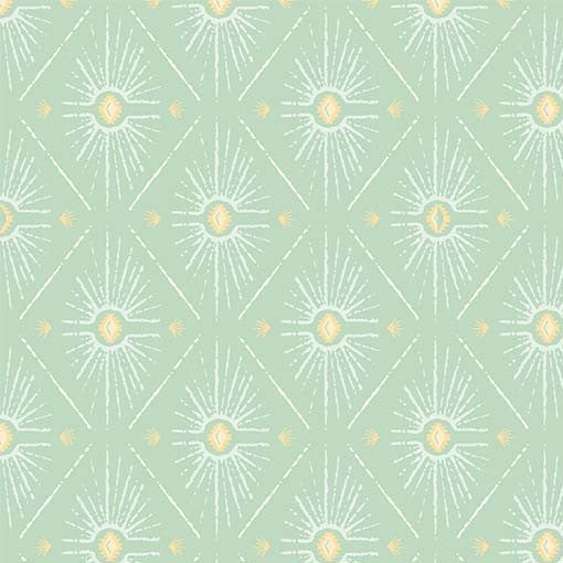 WILD WEST Western Sunburst Green Tea Yardage