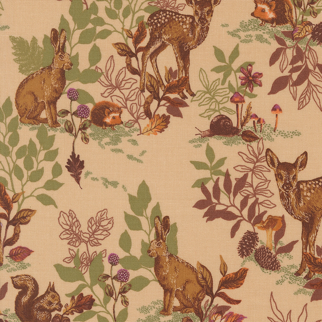 AUTUMN FOREST Sand Woodland Animals Yardage