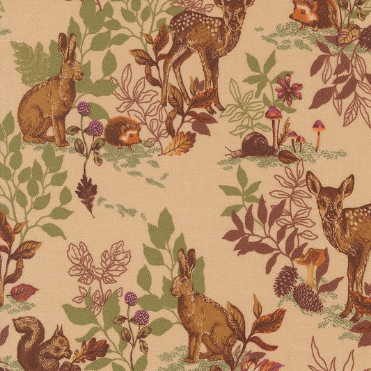 AUTUMN FOREST Sand Woodland Animals Yardage