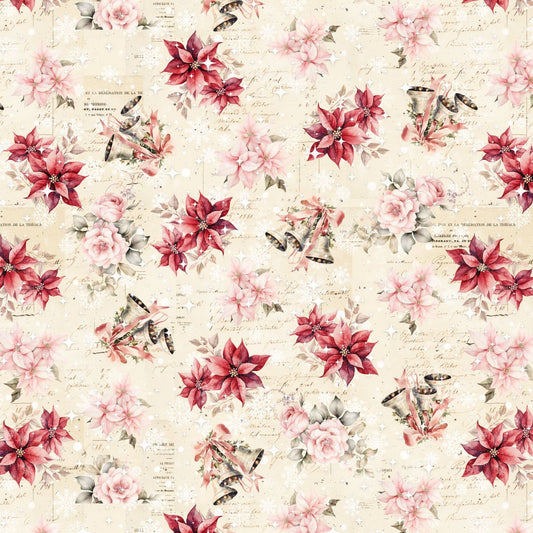 CHRISTMAS MAGIC Poinsettias & Bells Yardage