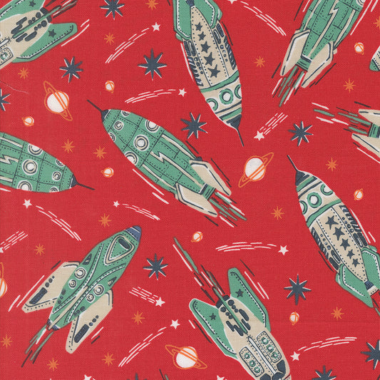 321 BLAST OFF Mars Vintage Rockets Yardage