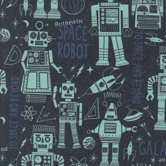 321 BLAST OFF Night Sky Space Robots Yardage