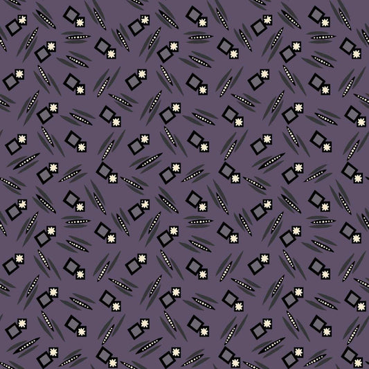 MR MOON Squares & Stars Geo Purple Yardage
