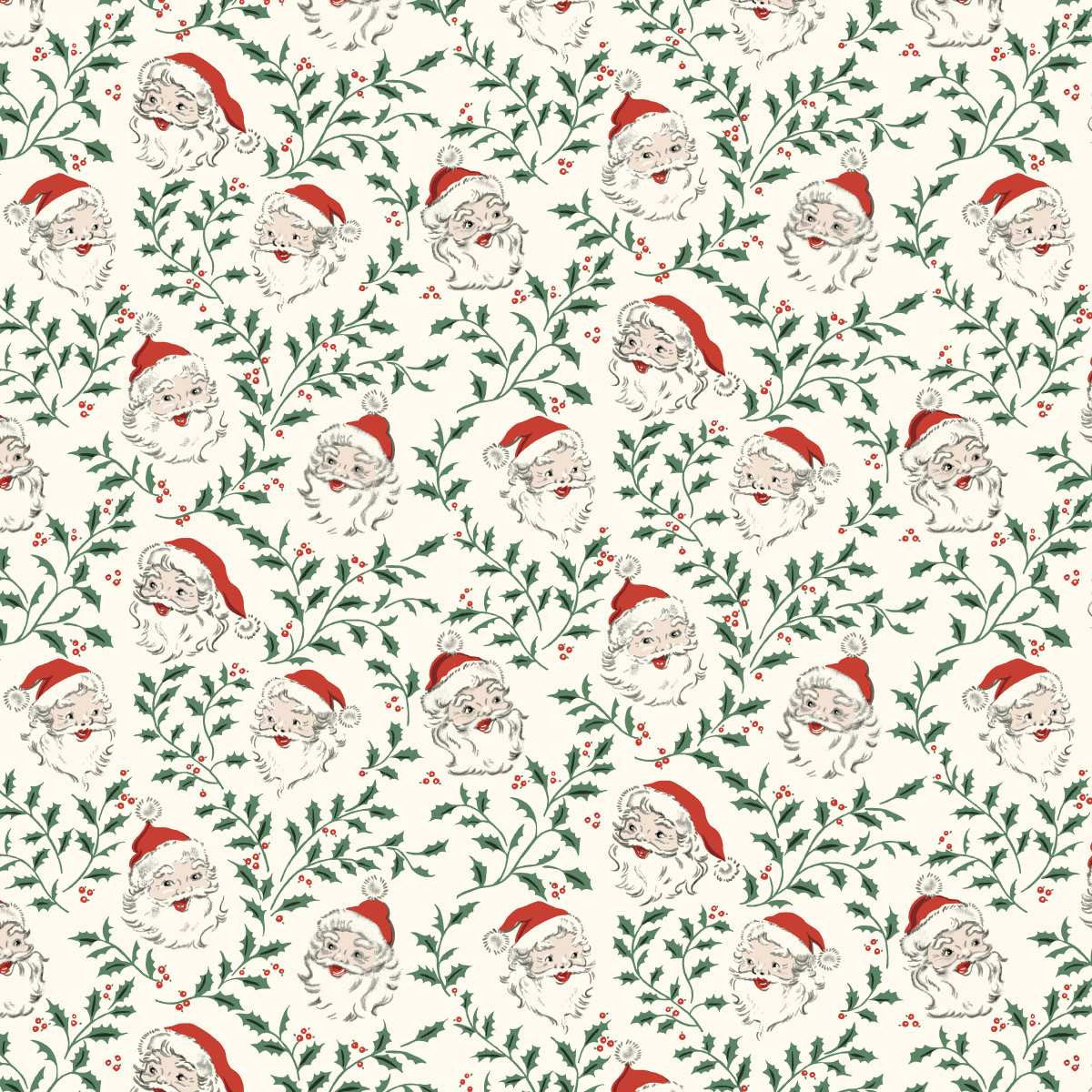 GREETINGS AT CHRISTMASTIDE Santa Faces Yardage