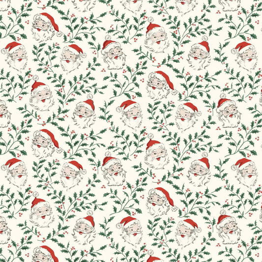 GREETINGS AT CHRISTMASTIDE Santa Faces Yardage