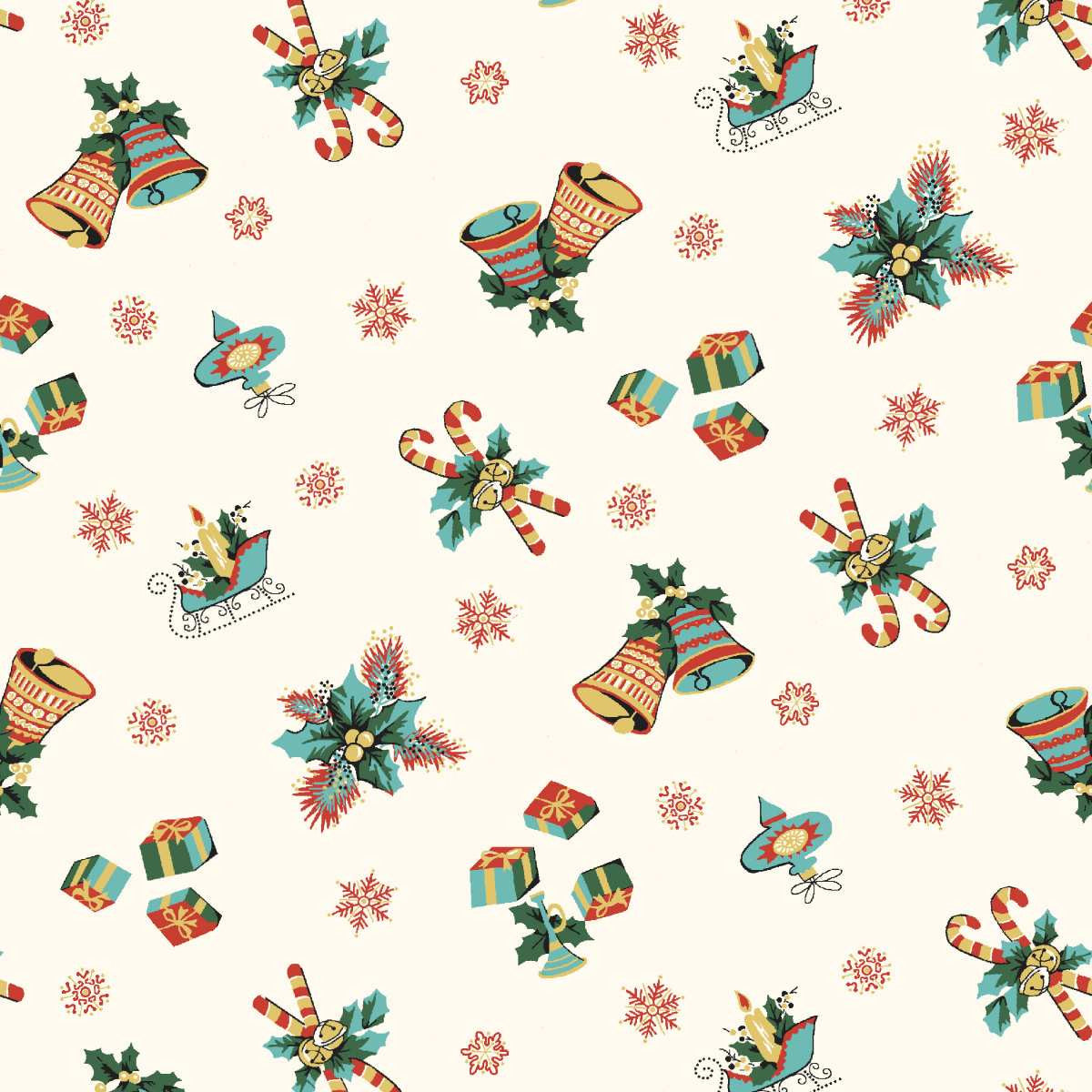 GREETINGS AT CHRISTMASTIDE Ornaments & Bells Yardage