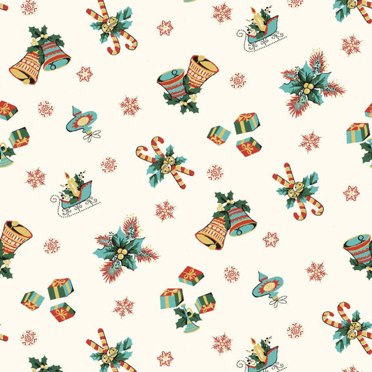 GREETINGS AT CHRISTMASTIDE Ornaments & Bells Yardage