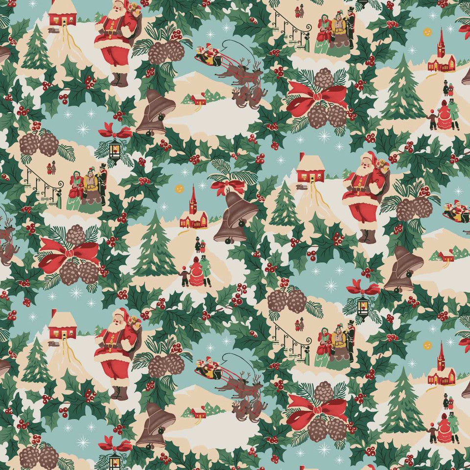 GREETINGS AT CHRISTMASTIDE Santa Scenic Yardage
