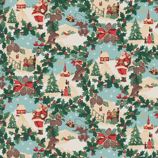 GREETINGS AT CHRISTMASTIDE Santa Scenic Yardage