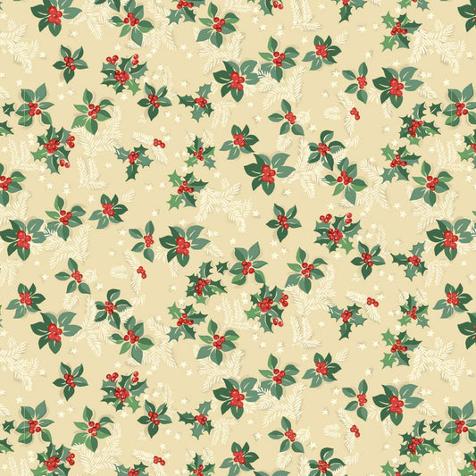 GREETINGS AT CHRISTMASTIDE Holly Yardage